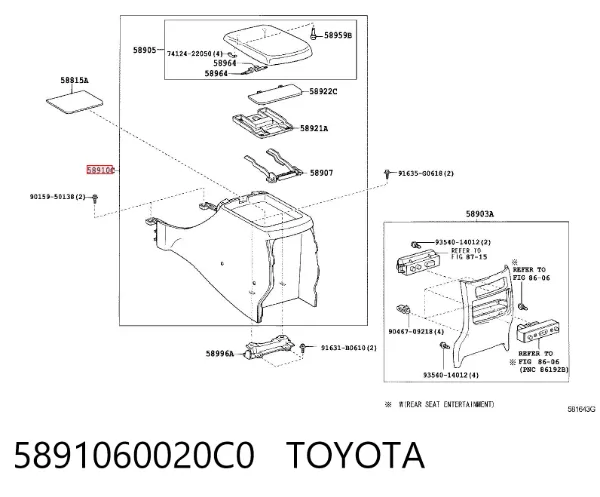 Consola de painel de controlo central 5891060020C0 Toyota