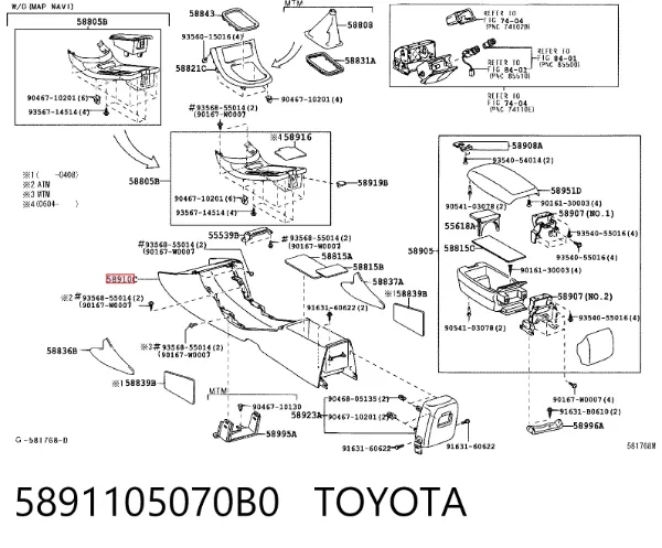 Consola de painel de controlo central 5891105070B0 Toyota