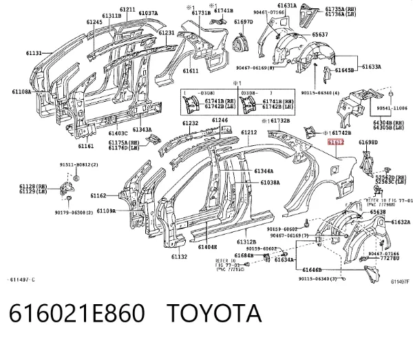 Pára-lama traseiro esquerdo 616021E860 Toyota