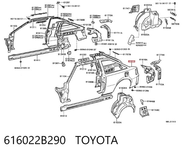 Pára-lama traseiro esquerdo 616022B290 Toyota