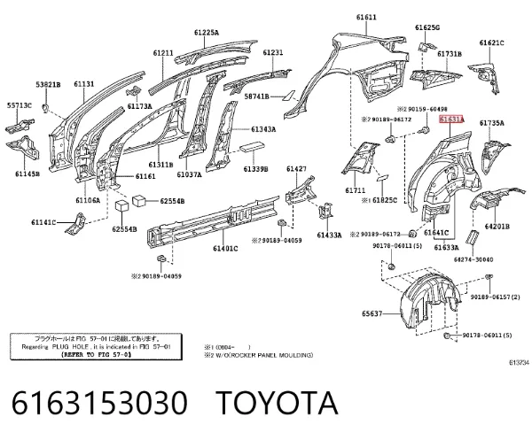 Arco do pára-lama traseiro direito 6163153030 Toyota