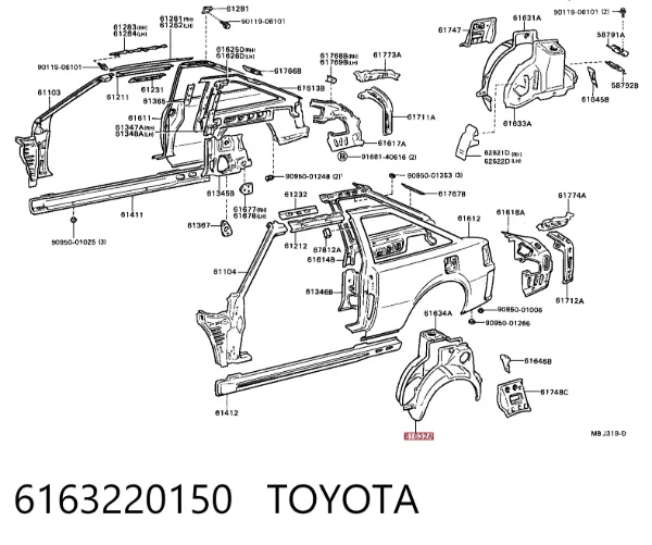 Arco do pára-lama traseiro esquerdo 6163220150 Toyota