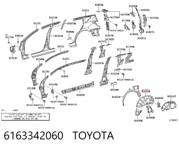 Arco do pára-lama traseiro direito 6163342060 Toyota