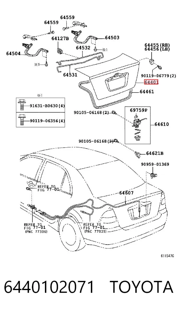 Tampa de porta-malas 6440102071 Toyota