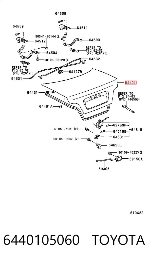Tampa de porta-malas 6440105060 Toyota