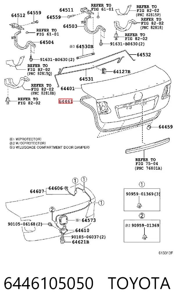 Compactador de tampa de porta-malas 6446105050 Toyota