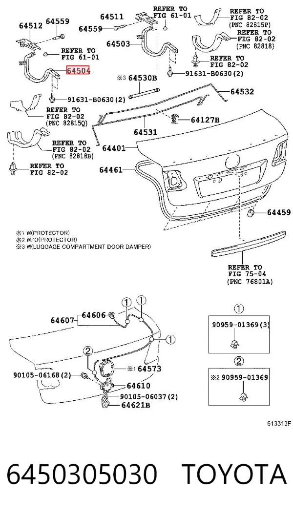Gozno de tampa de porta-malas 6450305030 Toyota
