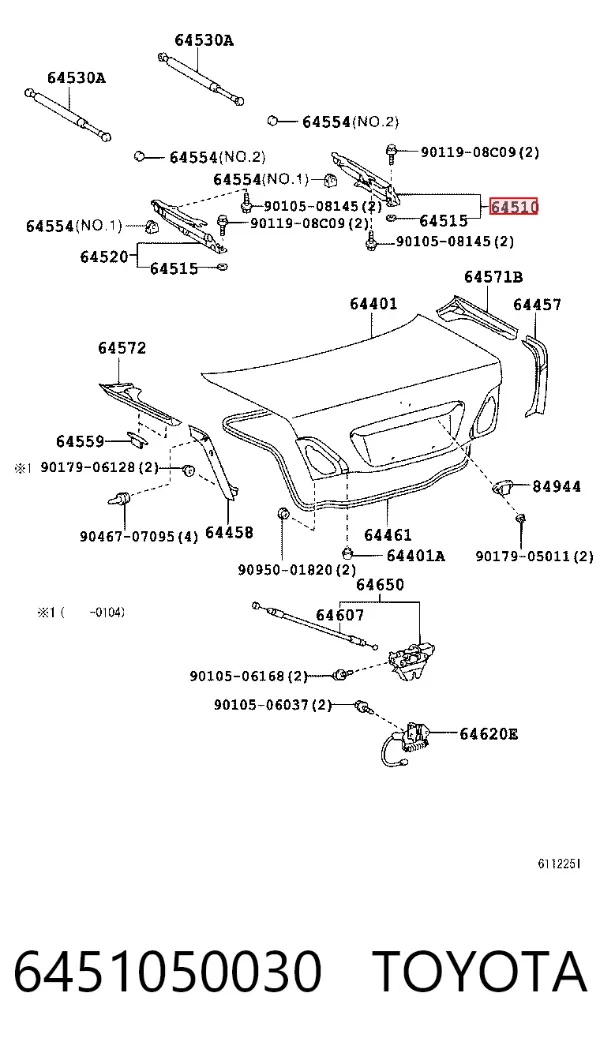 Gozno de tampa de porta-malas 6451050030 Toyota