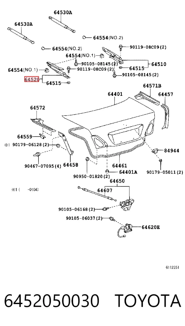 Gozno de tampa de porta-malas 6452050030 Toyota