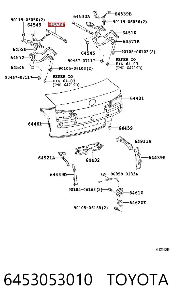 Amortecedor de tampa de porta-malas (de 3ª/5ª porta traseira) 6453053010 Toyota