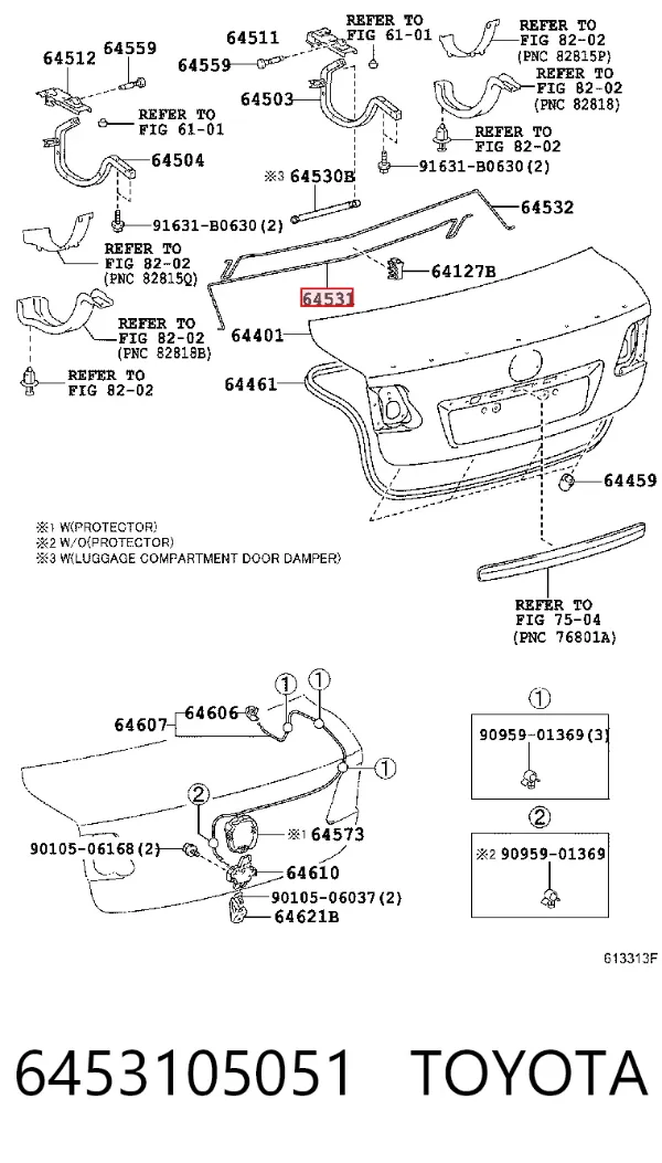 Amortecedor de tampa de porta-malas (de 3ª/5ª porta traseira) 6453105051 Toyota