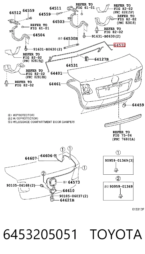 Amortecedor de tampa de porta-malas (de 3ª/5ª porta traseira) 6453205051 Toyota