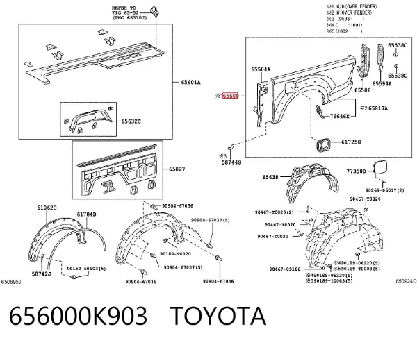 Pára-lama traseiro esquerdo 656000K903 Toyota