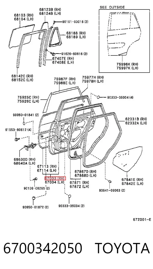 Porta traseira direita 6700342050 Toyota