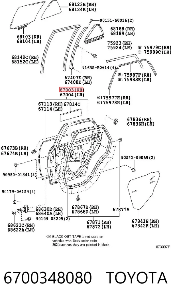 Porta traseira direita 6700348080 Toyota