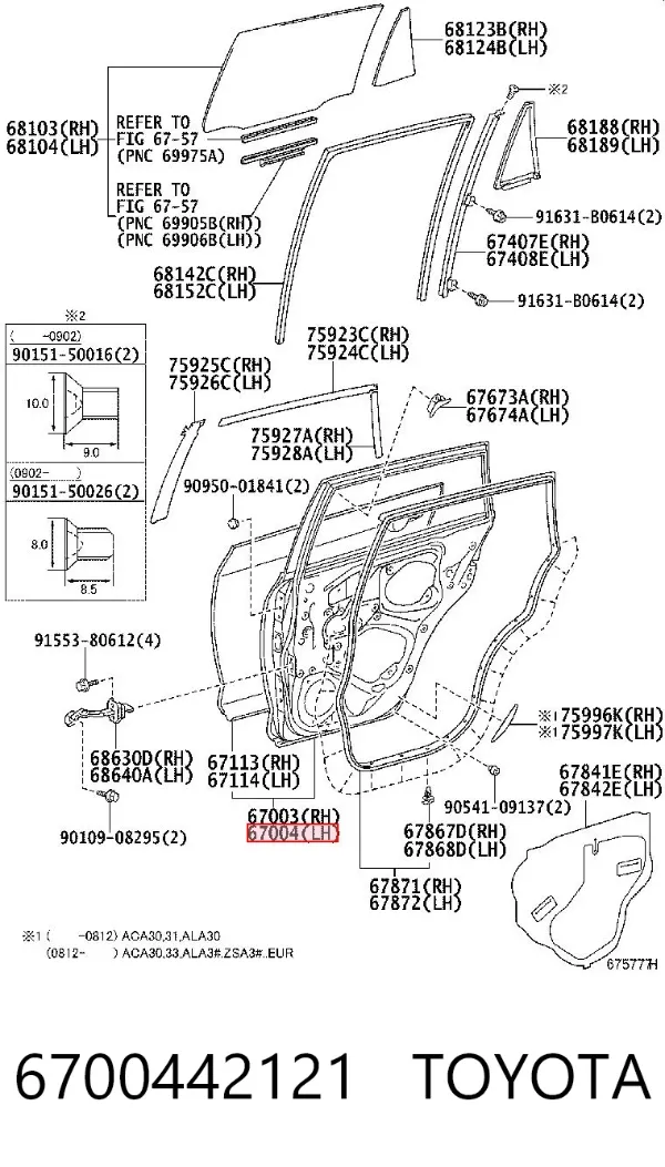 Porta traseira esquerda 6700442121 Toyota