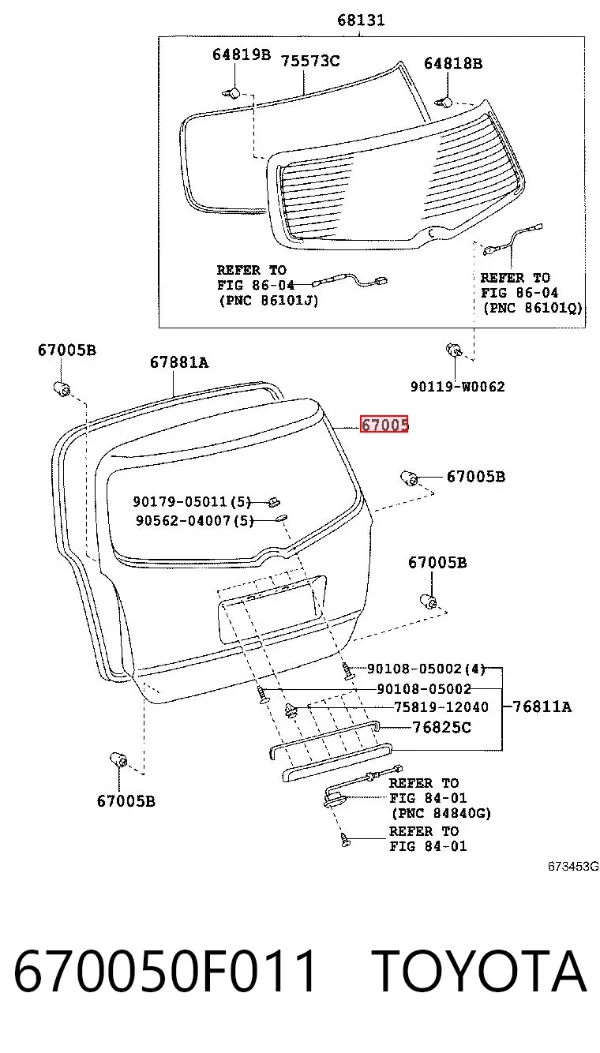 Porta traseira (3ª/5ª porta-malas (tampa de alcapão) 670050F011 Toyota