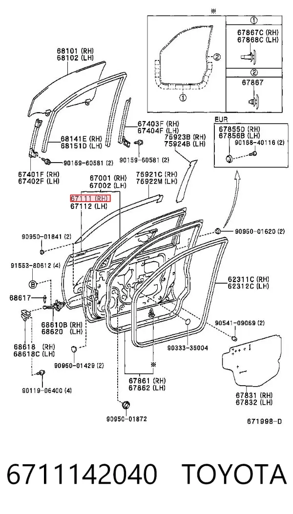 Porta dianteira direita 6711142040 Toyota