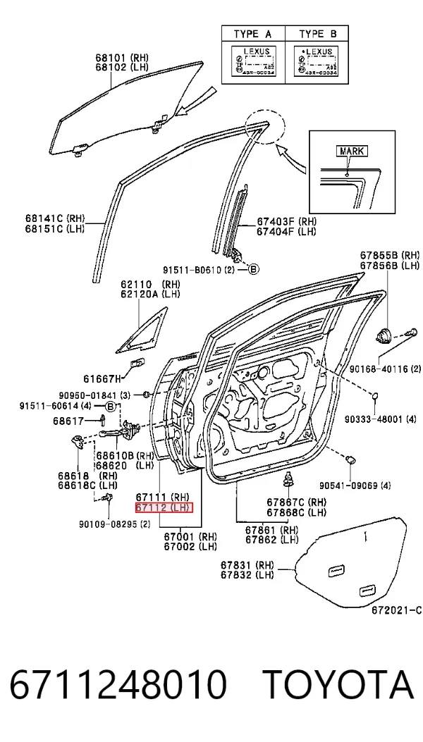 Porta dianteira esquerda 6711248010 Toyota