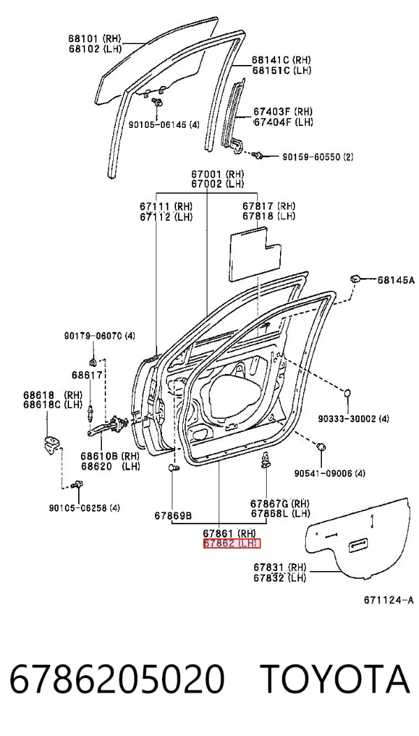 Compactador da porta dianteira esquerda (na porta) 6786205020 Toyota