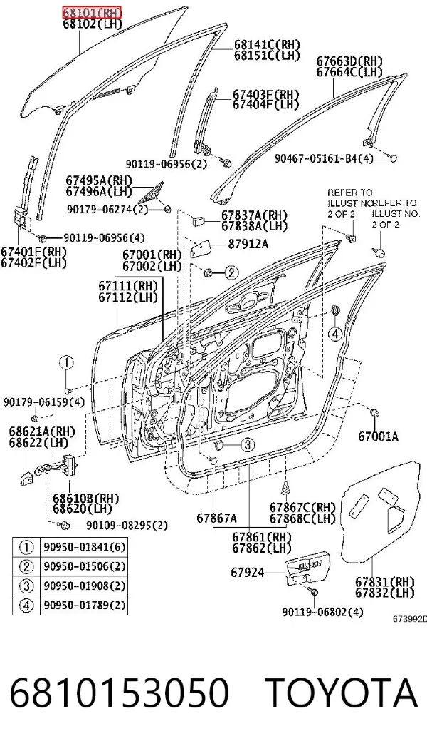 Vidro da porta dianteira direita 6810153050 Toyota