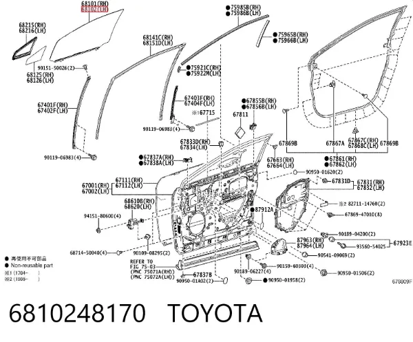 Vidro da porta dianteira esquerda 6810248170 Toyota