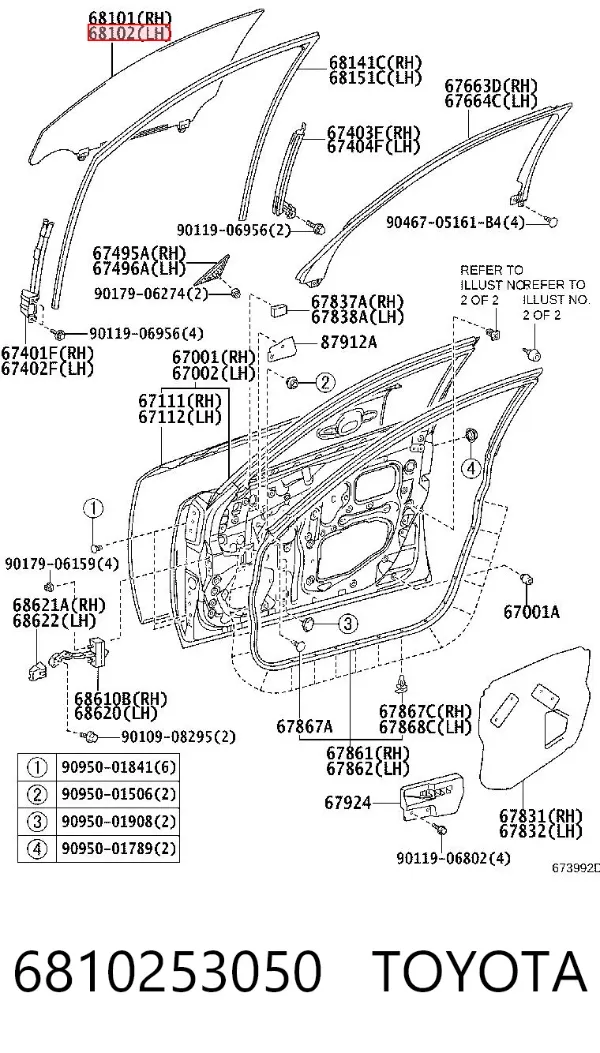 Vidro da porta dianteira esquerda 6810253050 Toyota