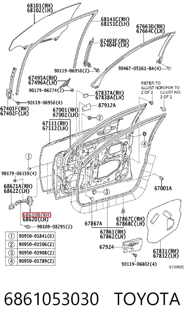 Limitador dianteiro direito de abertura de porta 6861053030 Toyota