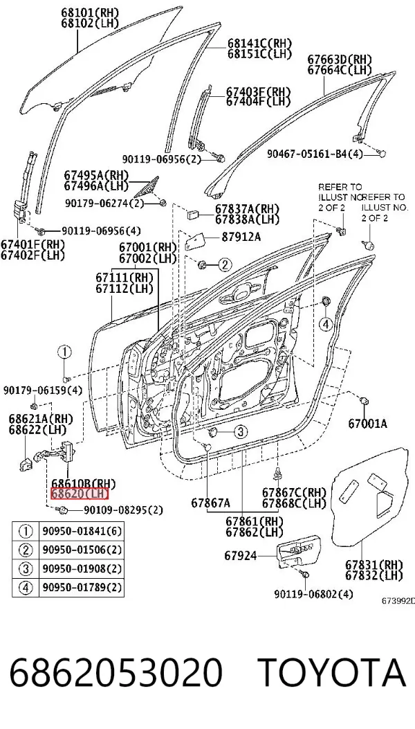Limitador dianteiro esquerdo de abertura de porta 6862053020 Toyota