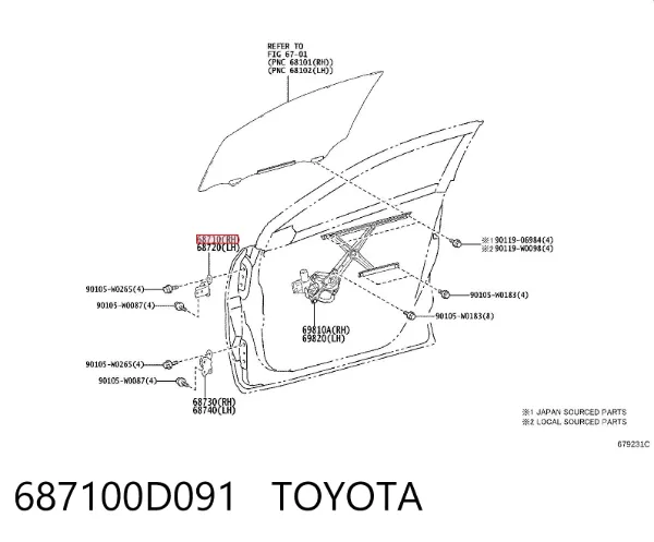 Gozno da porta dianteira direita 687100D091 Toyota