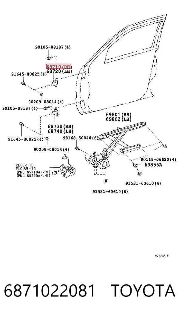 Gozno da porta dianteira 6871022081 Toyota