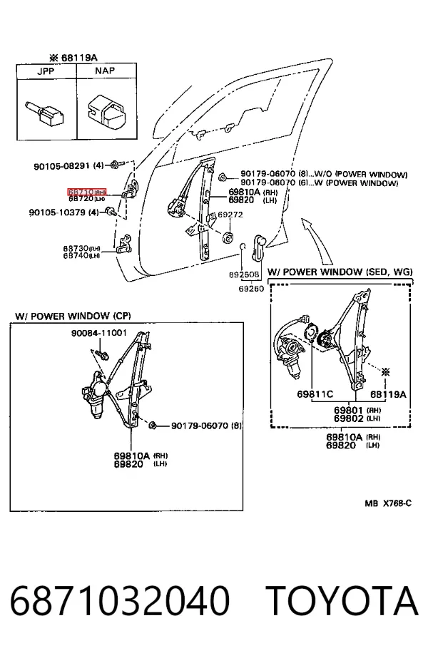 Gozno da porta dianteira direita 6871032040 Toyota