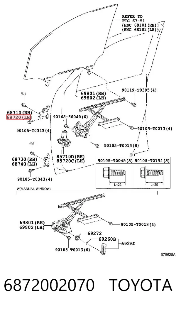 Gozno da porta dianteira esquerda 6872002070 Toyota