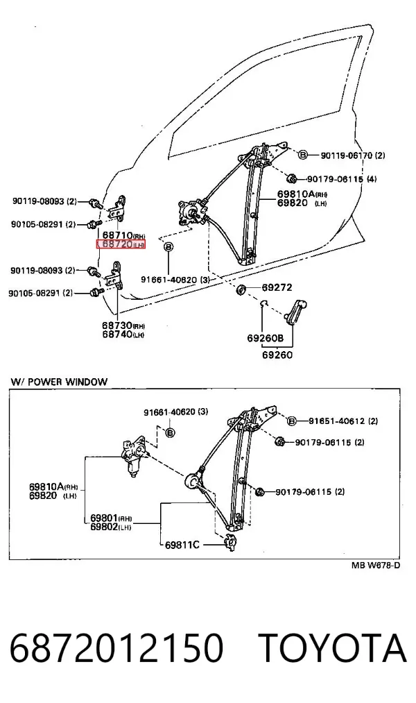Gozno da porta dianteira esquerda 6872012150 Toyota