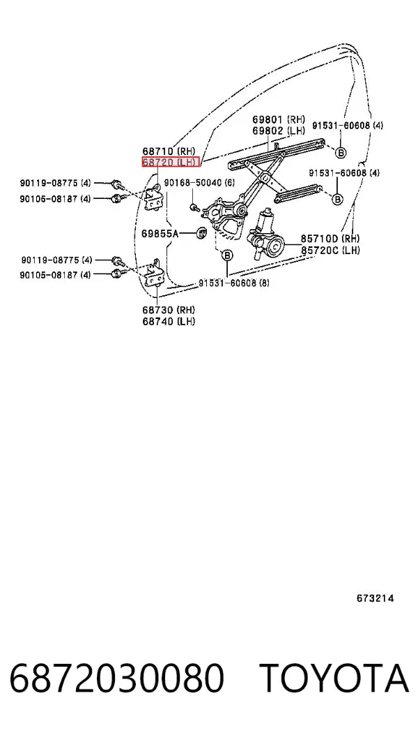 Gozno da porta dianteira esquerda 6872030080 Toyota