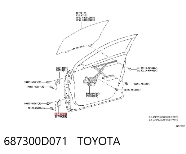 Gozno da porta dianteira direita 687300D071 Toyota