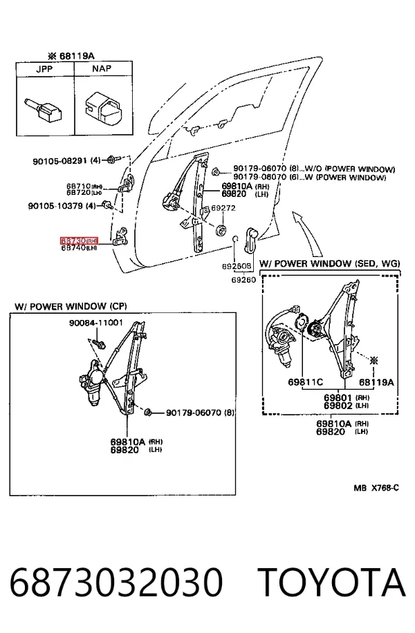 Gozno da porta dianteira direita 6873032030 Toyota