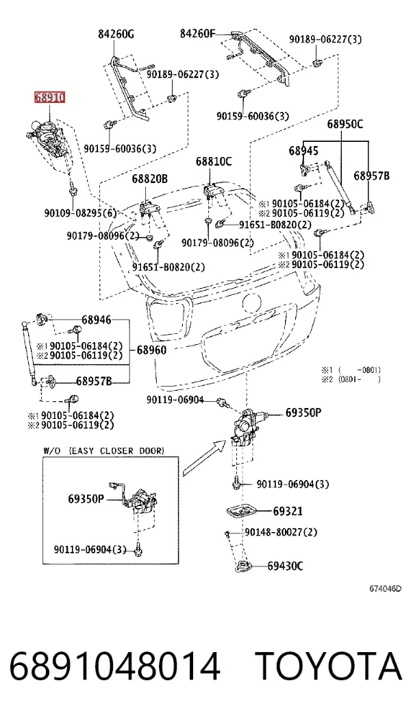 Motor acionador de abertura/fechamento de porta-malas (de 3ª/5ª porta traseira) 6891048014 Toyota