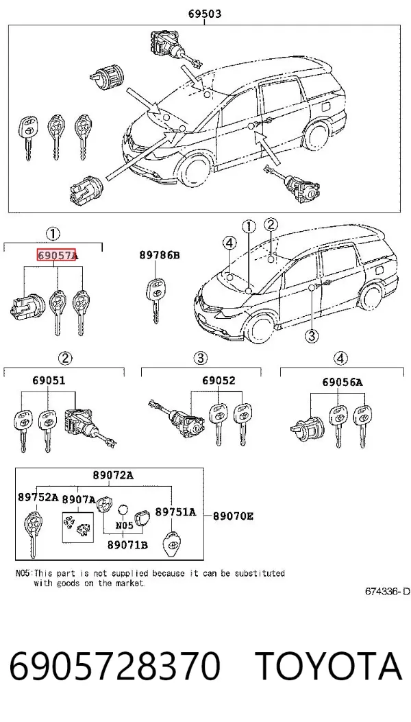 Trinco de fecho de ignição 6905728370 Toyota
