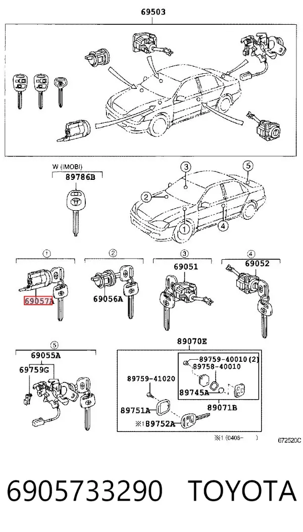 Trinco de fecho de ignição 6905733290 Toyota
