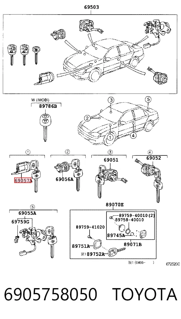 Trinco de fecho de ignição 6905758050 Toyota