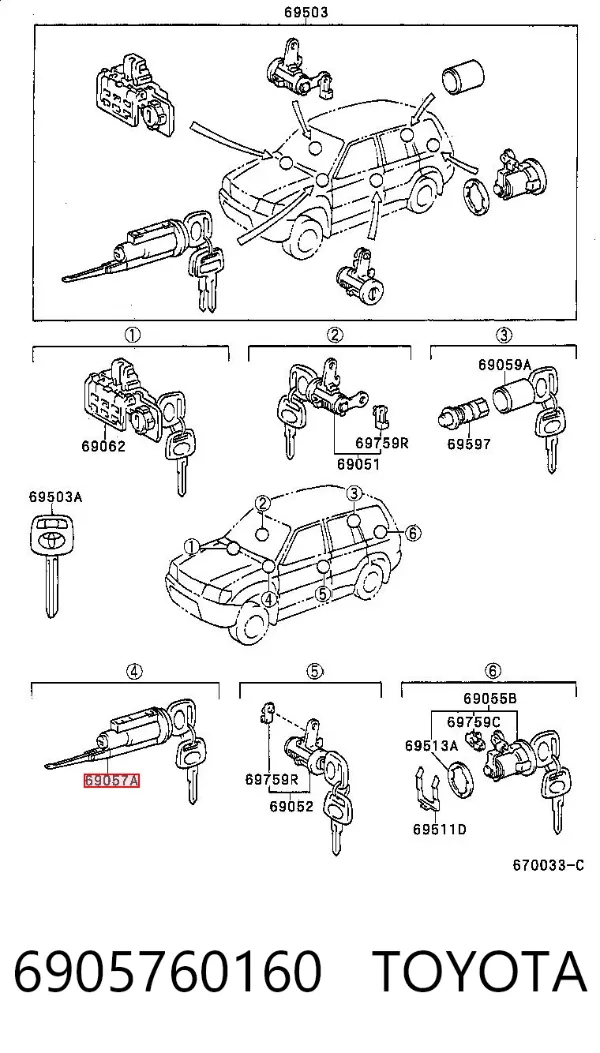 Fecho de ignição 6905760160 Toyota