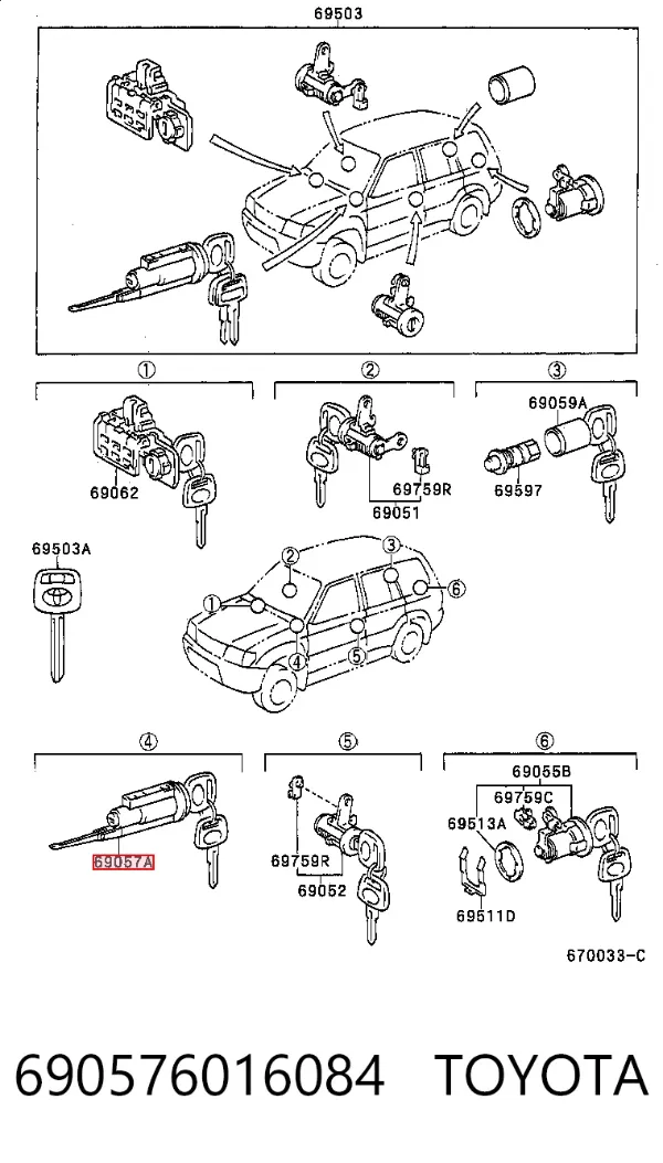 Fecho de ignição 690576016084 Toyota