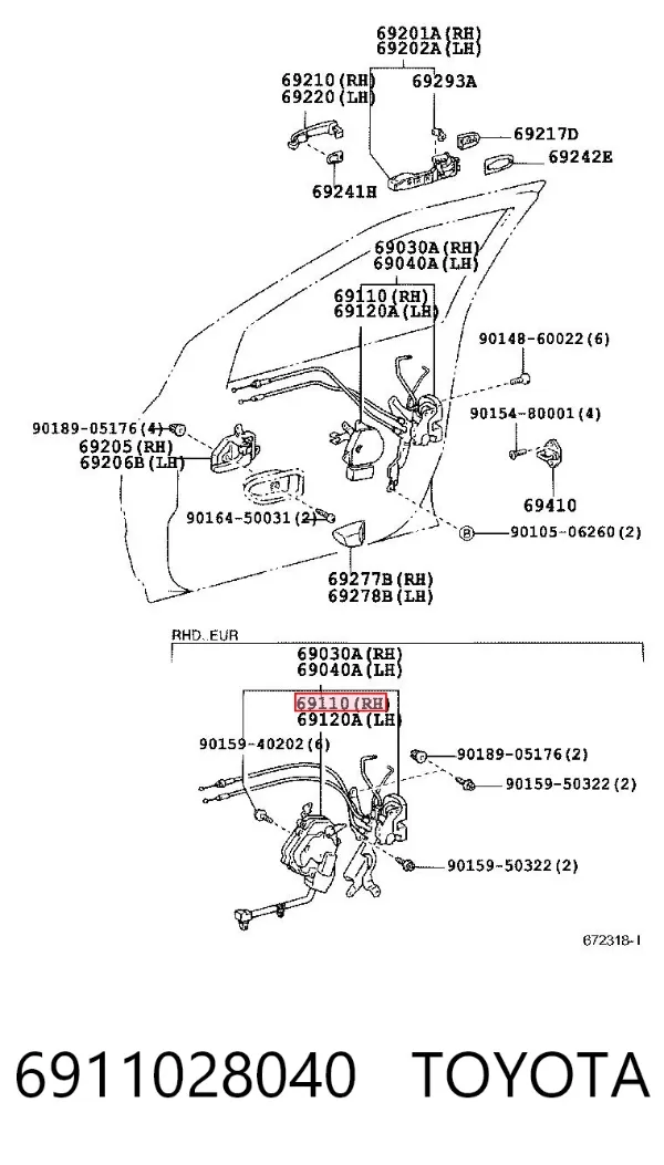 Motor acionador de abertura/fechamento da porta dianteira direita 6911028040 Toyota