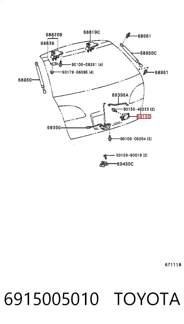 Motor acionador de abertura/fechamento de porta-malas (de 3ª/5ª porta traseira) 6915005010 Toyota