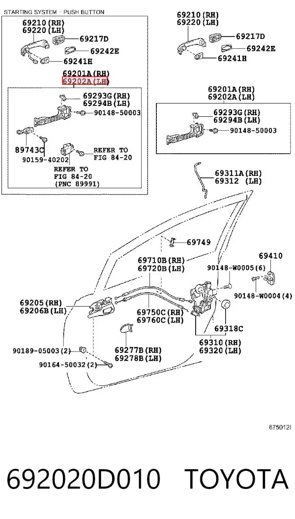 Suporte de maçaneta externa da porta dianteira esquerda 692020D010 Toyota