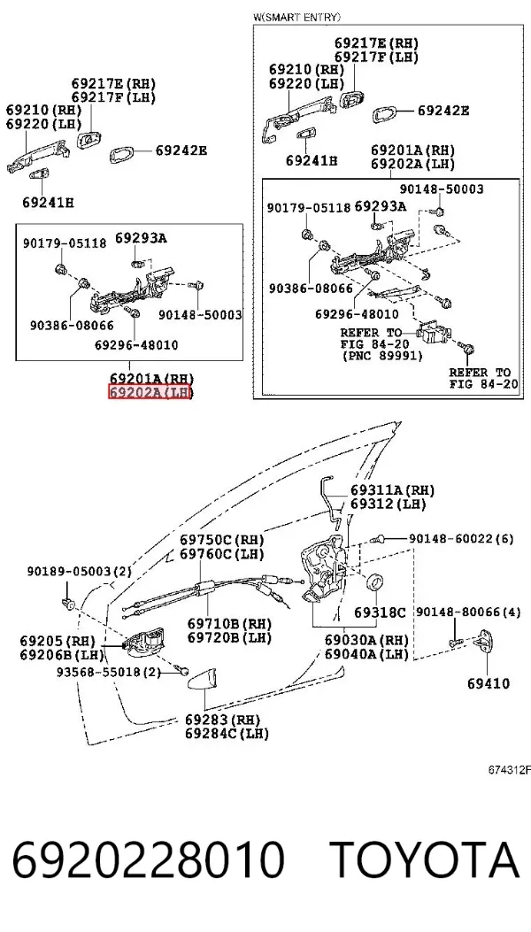 Suporte de maçaneta externa da porta dianteira esquerda 6920228010 Toyota