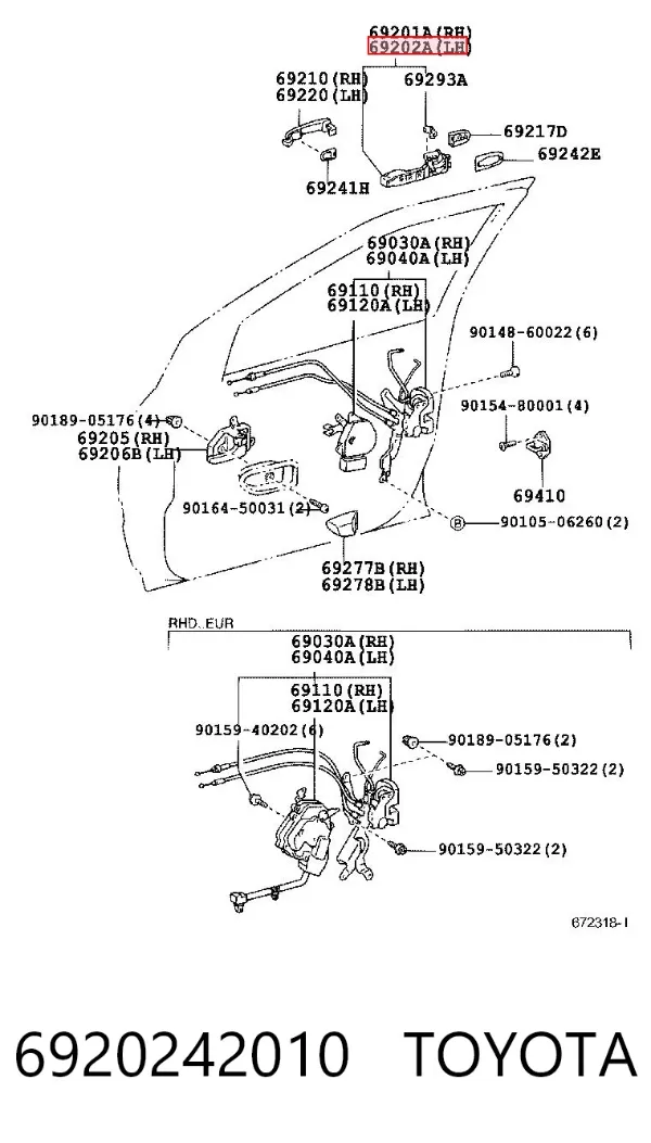 Suporte de maçaneta externa da porta dianteira esquerda 6920242010 Toyota