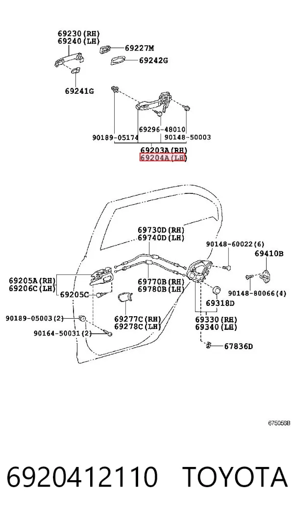 Suporte de maçaneta externa da porta traseira esquerda 6920412110 Toyota