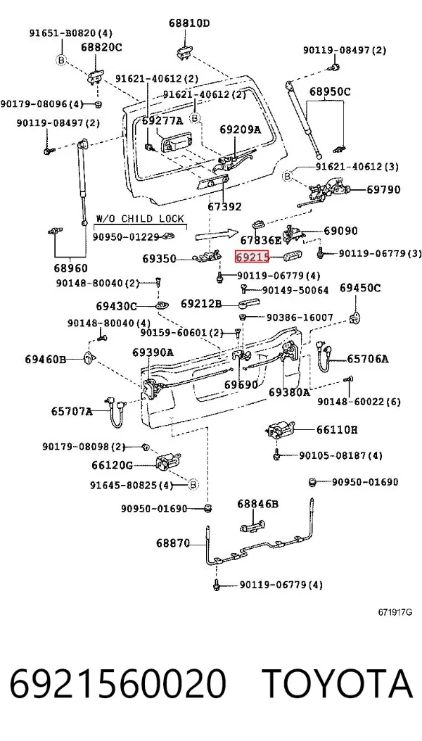 Puxador externo de tampa de porta-malas (de 3ª/5ª porta traseira) 6921560020 Toyota